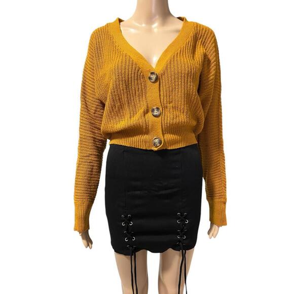 Dynamite Cropped Knit Cardigan in Mustard - Picture 1 of 4
